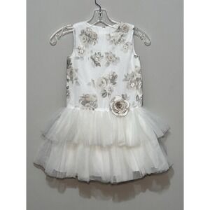 Sarah Louise England Girls Dress 6Y Tulle Skirt Beige‎ Floral Rose Party Wedding